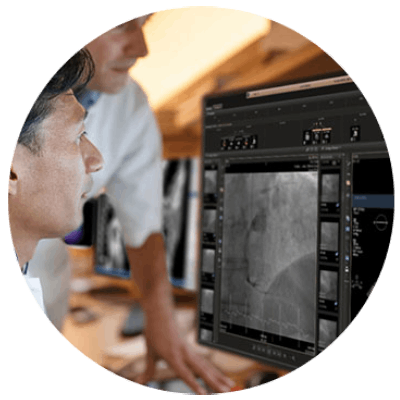 Cardiologists discussing diagnosis of coronary artery disease