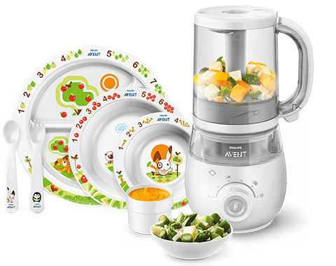 Продукти за хранене на малки деца: уред за приготвяне на бебешка храна и прибори Philips Avent