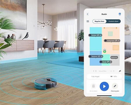 Приложение Philips HomeRun, екран на телефона с функция за картографиране на стаи